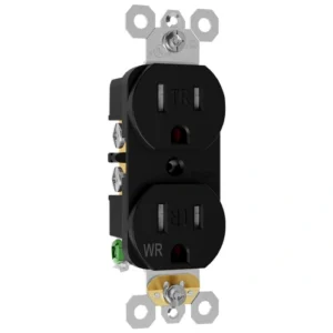 Black WR receptacle for patio, deck, and landscape power access points