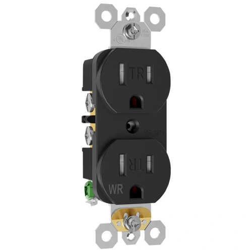 Graphite outdoor-rated receptacle for modern exterior kitchens and wet-area walls