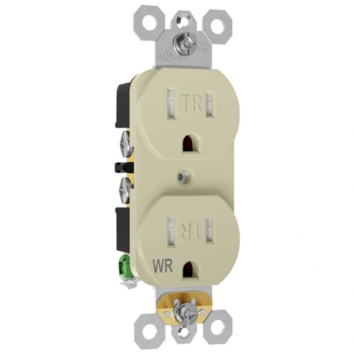 Ivory outdoor duplex outlet for residential siding and porch retrofit projects