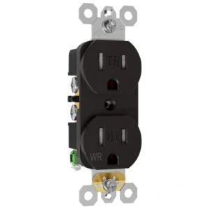 Brown WR duplex receptacle for wood deck and pergola power locations