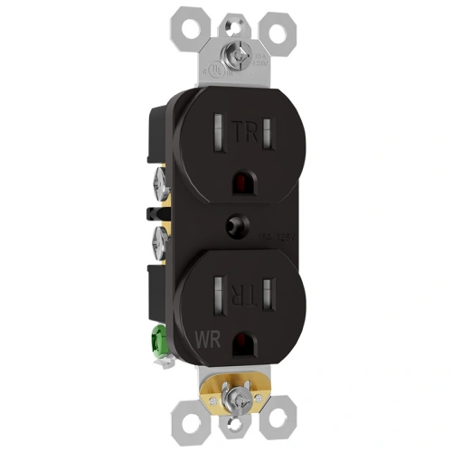 Brown WR duplex receptacle for wood deck and pergola power locations