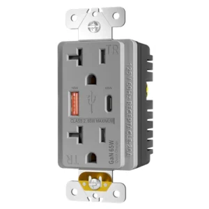 Grey 20A fast charging USB receptacle for industrial-style interiors