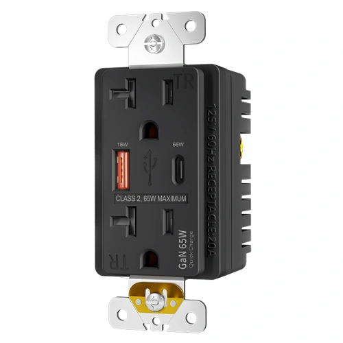 Graphite 20A 65W PD combination USB receptacle with a modern flush-style appearance