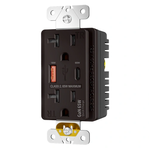 Brown 20 amp Type-A and Type-C wall outlet for conference room and shared-space use