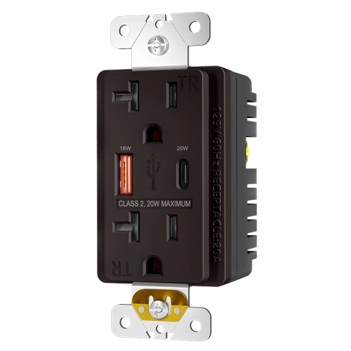 Brown 20A fast charging combination outlet for coordinated interior finish projects