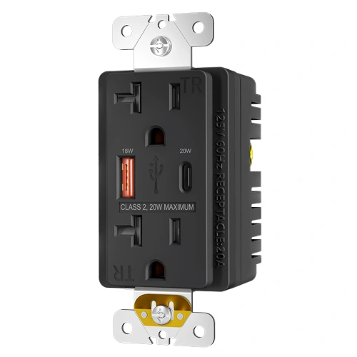 Graphite 20 amp USB receptacle with PD 20W and QC 18W charging capability