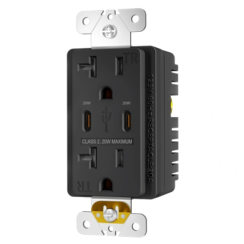 Graphite dual USB-C power delivery receptacle with NEMA 5-20R outlet format