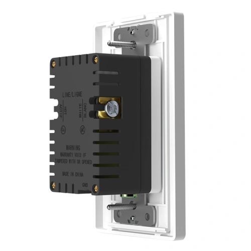 Front view of a white 20A 20W PD dual USB-C receptacle with NEMA 5-20R T-slot and two Type-C ports