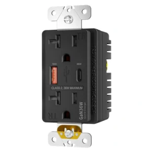Brown 20 amp GaN combination receptacle for coordinated finish selections