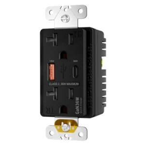Black tamper resistant 20A GaN USB outlet for modern commercial upgrades