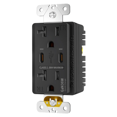 Brown pure USB-C wall receptacle for coordinated commercial finish selections