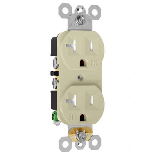 Ivory NEMA 5-20R tamper-resistant duplex outlet for hospitality interior retrofits