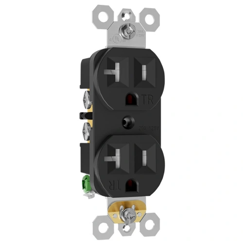 Graphite 20 amp TR duplex receptacle for high-traffic interior commercial spaces
