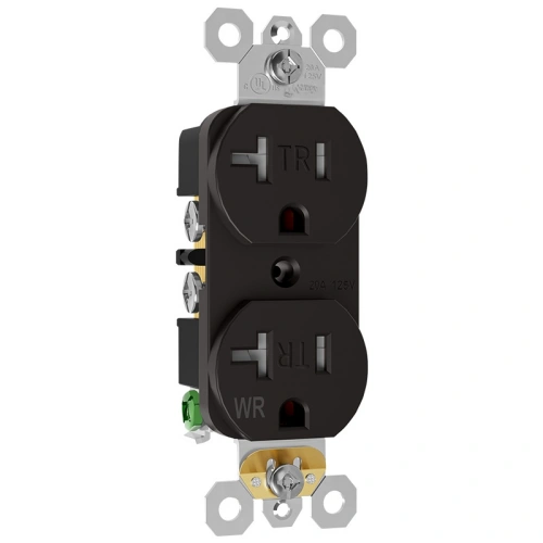 Brown 20 amp TR/WR receptacle for pavilion posts, decks, and wood exterior structures