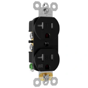 Black 20A outdoor receptacle for commercial dining patios and food truck hookup points
