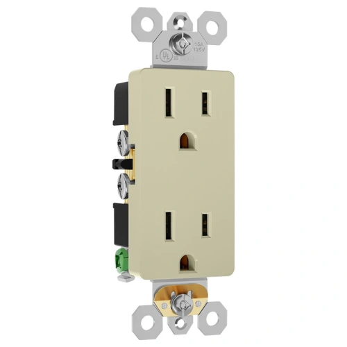 Almond 15A rectangular receptacle used in legacy commercial renovations