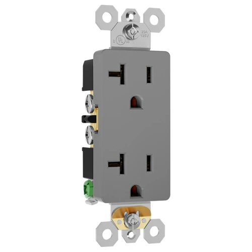 Grey 20A flat-face outlet for industrial-style offices and facility upgrades