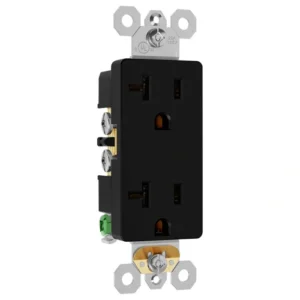 Black 20A decorator outlet for server rooms, AV racks, and equipment walls