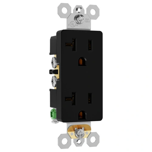 Black 20A decorator outlet for server rooms, AV racks, and equipment walls