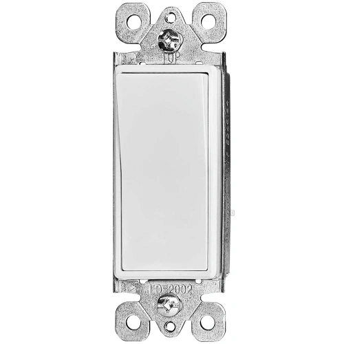 UL 20 listed 15A single-pole decorator wall switch in white, quiet-action rocker style for residential and commercial lighting