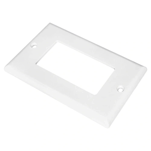 1-gang decorator screwless wall plate in white polycarbonate, standard size, compatible with GFCI, USB, and decorator receptacles