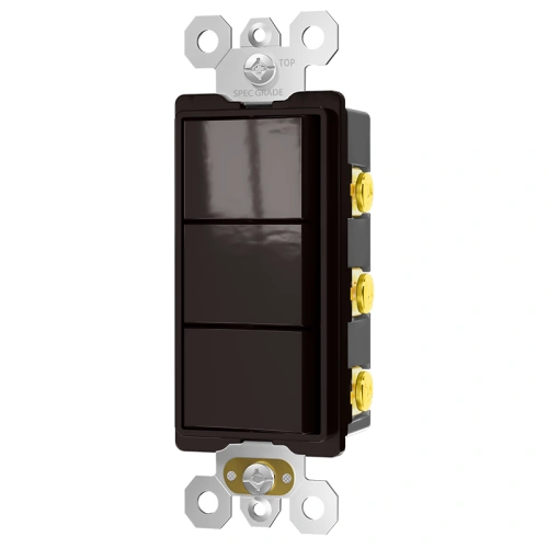 Brown TM-8 stacked rocker switch for darker interiors and vanity-area upgrades.