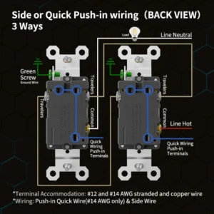 Front view of white TM-2 15A 3-way toggle switch with blank toggle face and no ON/OFF marking.