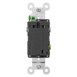 Rear view of 3-way toggle switch showing common, traveler, and grounding terminal area.
