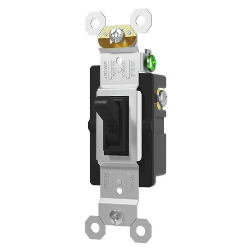 Black 15A 4-way toggle switch for large rooms and multi-location commercial lighting.