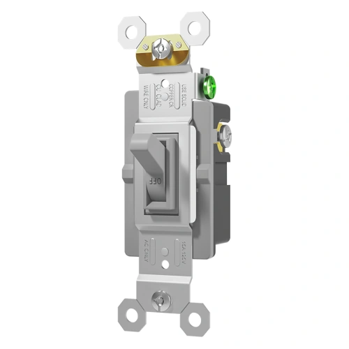 Grey 4-way toggle light switch for long corridors and utility-area lighting control.