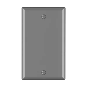 Grey 1-gang blank electrical box cover for utility rooms and facility maintenance.