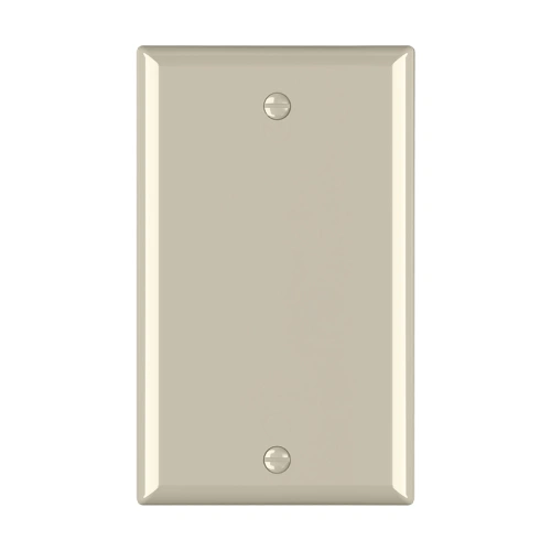 Almond 1-gang blank wallplate for covering light paint marks and drywall gaps.