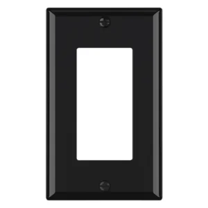 Graphite decorator receptacle wallplate for modern hotel, apartment, and office outlet upgrades.