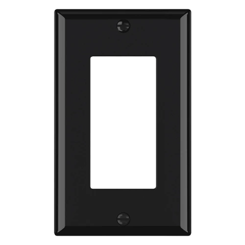 Graphite decorator receptacle wallplate for modern hotel, apartment, and office outlet upgrades.