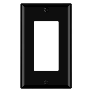 Black 1-gang decorator receptacle cover for commercial office USB outlet installations.