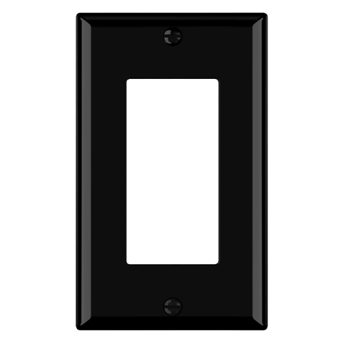Black 1-gang decorator receptacle cover for commercial office USB outlet installations.