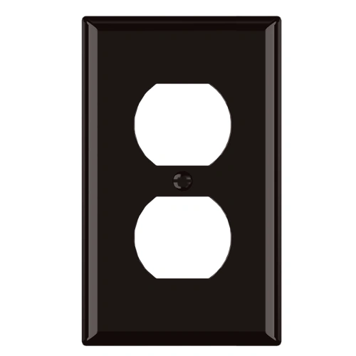 Jumbo 1-gang duplex receptacle plate for wider retrofit coverage around old outlet openings.