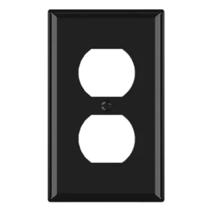 Graphite 1-gang duplex wallplate for modern projects using standard receptacles.