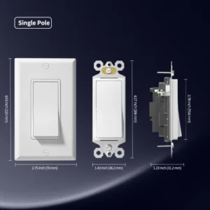 Dimension drawing of TM-4 15A rocker switch for standard electrical wall box planning.