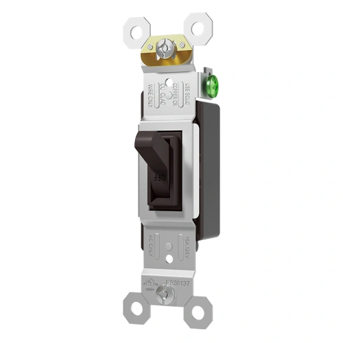 Brown TM-1 single pole toggle switch for darker wall finishes and replacement schedules.