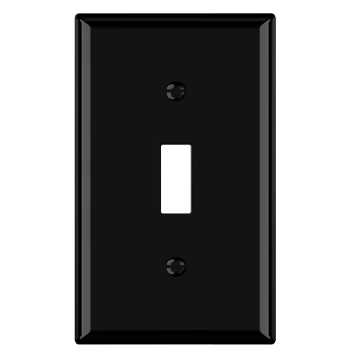 Black 1-gang toggle switch plate for utility rooms and dark commercial interiors.