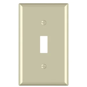 Mid-size 1-gang toggle wallplate for covering light paint marks and wall gaps.