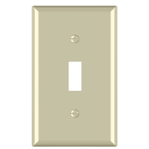 Mid-size 1-gang toggle wallplate for covering light paint marks and wall gaps.