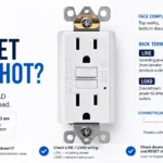 GFCI outlet graphic explaining that a half-hot complaint should be checked as a LINE and LOAD wiring issue before the device is called defective