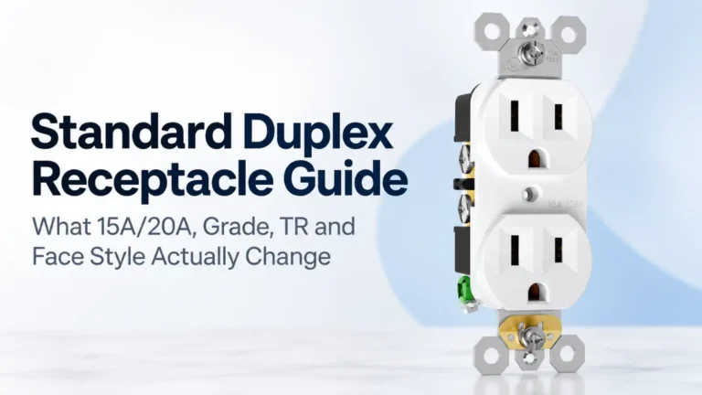 Standard duplex receptacle guide covering 15A and 20A ratings, grade, TR and face style